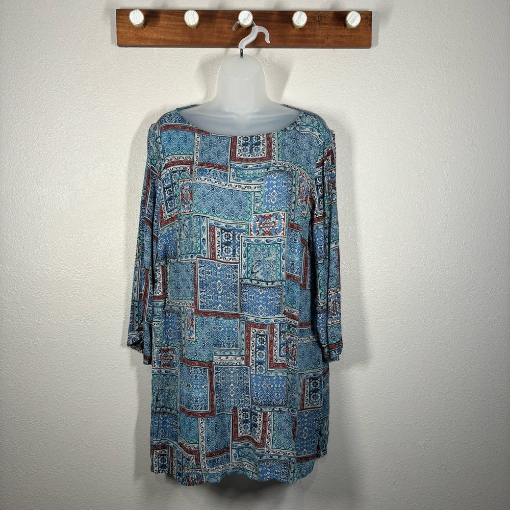 J.Jill Paisley Multicolor Patchwork Print Long Sleeve Tunic Size Large